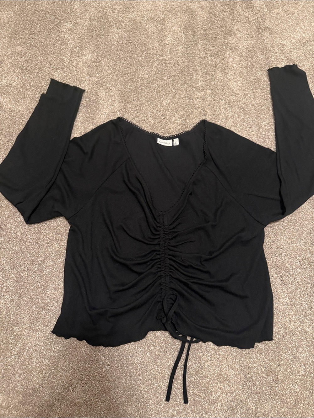 Torrid Ruched Drawstring V-Neck Crop Top in Black